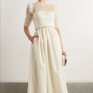 Self-Portrait Ivory Taffeta Dot Mesh Midi Dress